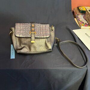 NWT ANTONIO MELANI CAROLINE BLACK PEWTER CROSSBODY HANDBAG
